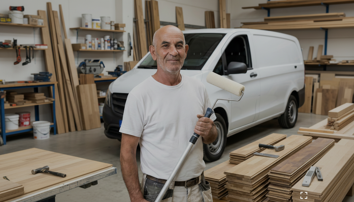 Fadil - Professioneller Bodenleger aus Emmendingen beim Parkett verlegen